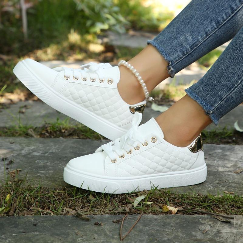 

Women Sneakers Fashion Leather Breathable Soft Sole Walking Casual Flat Comfortable Shallow Lace-up Outdoor Skateboard Shoes 35