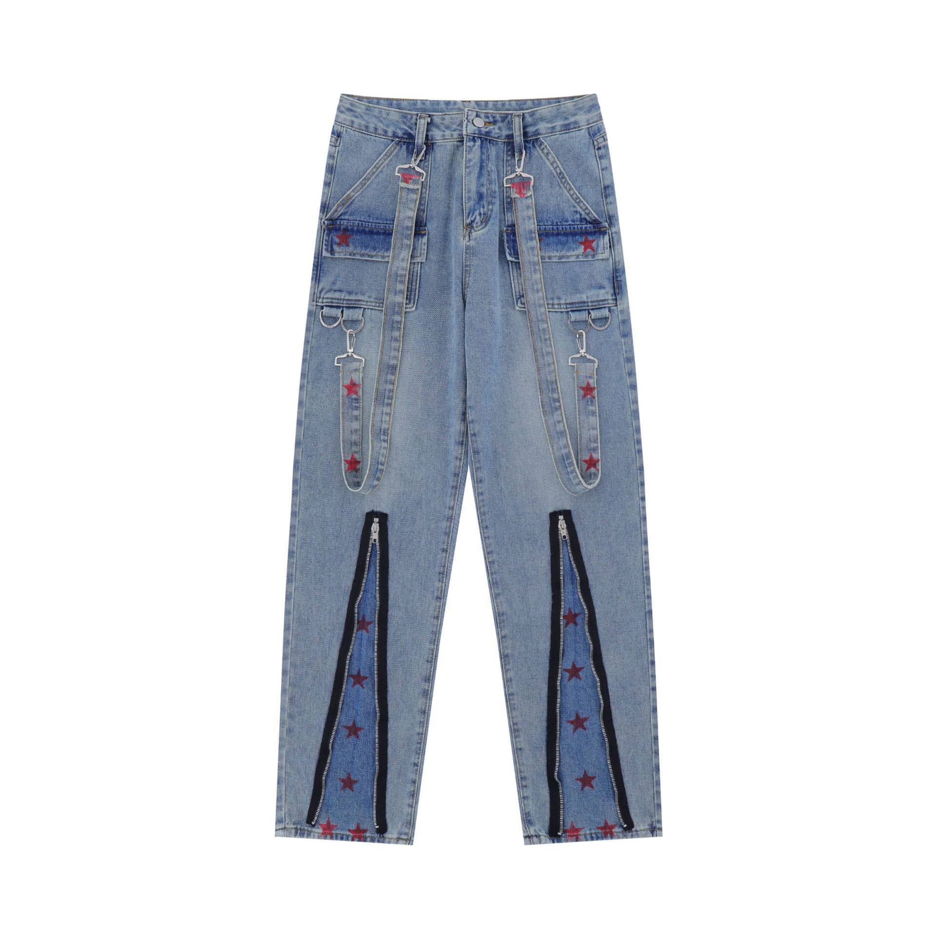 

Джинсы модного бренда Маленькие и популярные джинсы на молнии в стиле хай-стрит Персонализированные узкие джинсы для женщин L синий