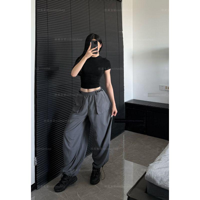 

Lightweight Breathable Cargo Casual Pants Women Outdoor Sports Mountaineering Ankle-Tied Pants Drawstring Pocket Umbrella Pants Double Purpose Cumulus Gray L