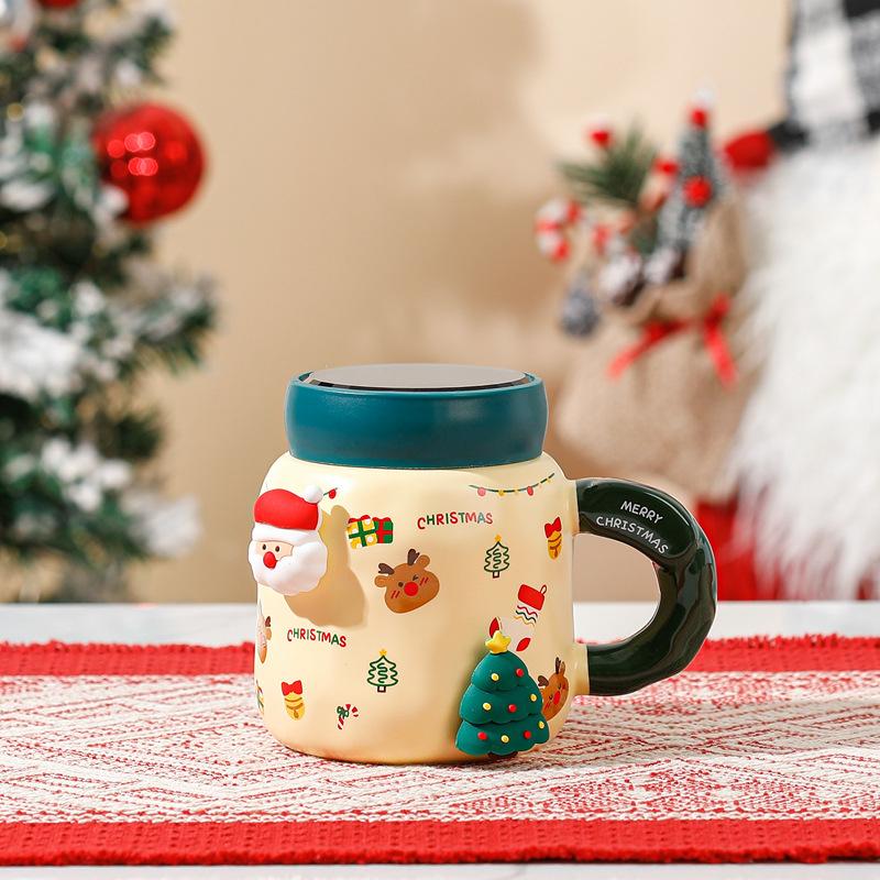Diy Magnetic Christmas Mug With Lid Spoon Cute Ceramic Water Cup Girls High Value Cartoon Office Couple