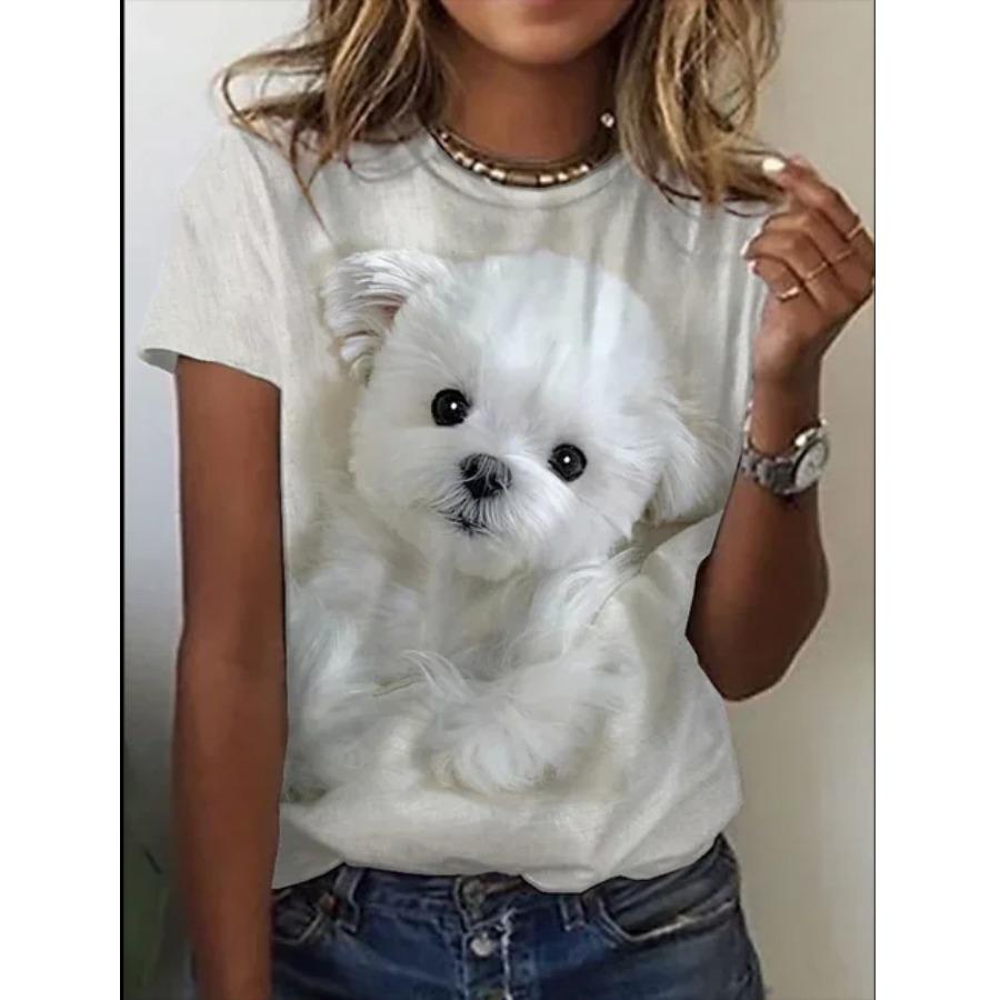 Summer O Neck Tops Women's 3d Animal Dog Cat Print T-Shirt Fashion Women's T-Shirt Harajuku Style Top Harajuku Kawaii