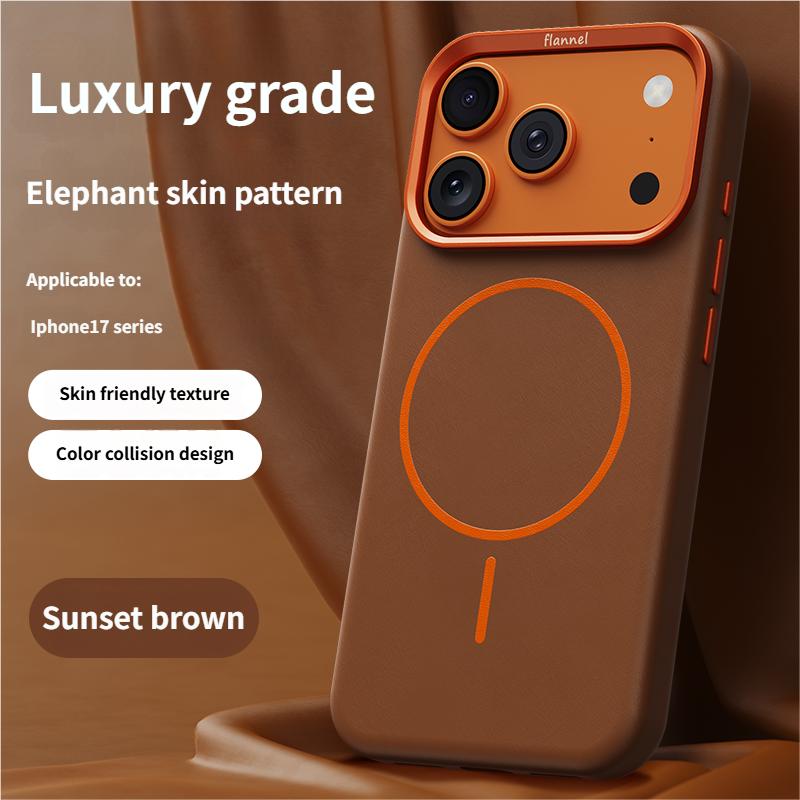 High-End Elephant Leather Texture Magnetic Phone Case for IPhone 17 Pro Max Air for Magsafe Wireless Charging Full Protect Cover