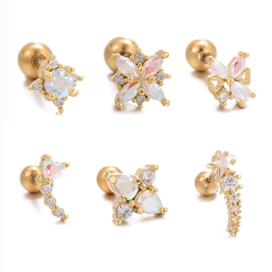 New Design Stainless Steel Zircon Small Stud Earrings Women Geometry Helix Tragus Cartilage Star Earring Piercing Jewelry 1pc