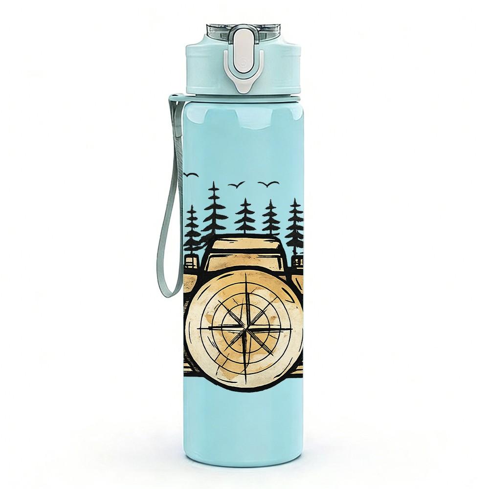 1PC Vintage Forest Compass 750ml Color Plastic Sports Water Bottle Leakproof Flip Straw Lid Suitable for Sports Office Home Use