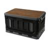 Camping Box Foldable Stackable Large Capacity 3 Layer Wood Cover Plastic Storage Bin 95L Black Gray