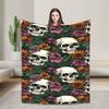 New Arrival Halloween Skulls And Flowers Gothic Goth Blanket Lightweight Thin Flannel  Relax Throw Blankets Machine Washable