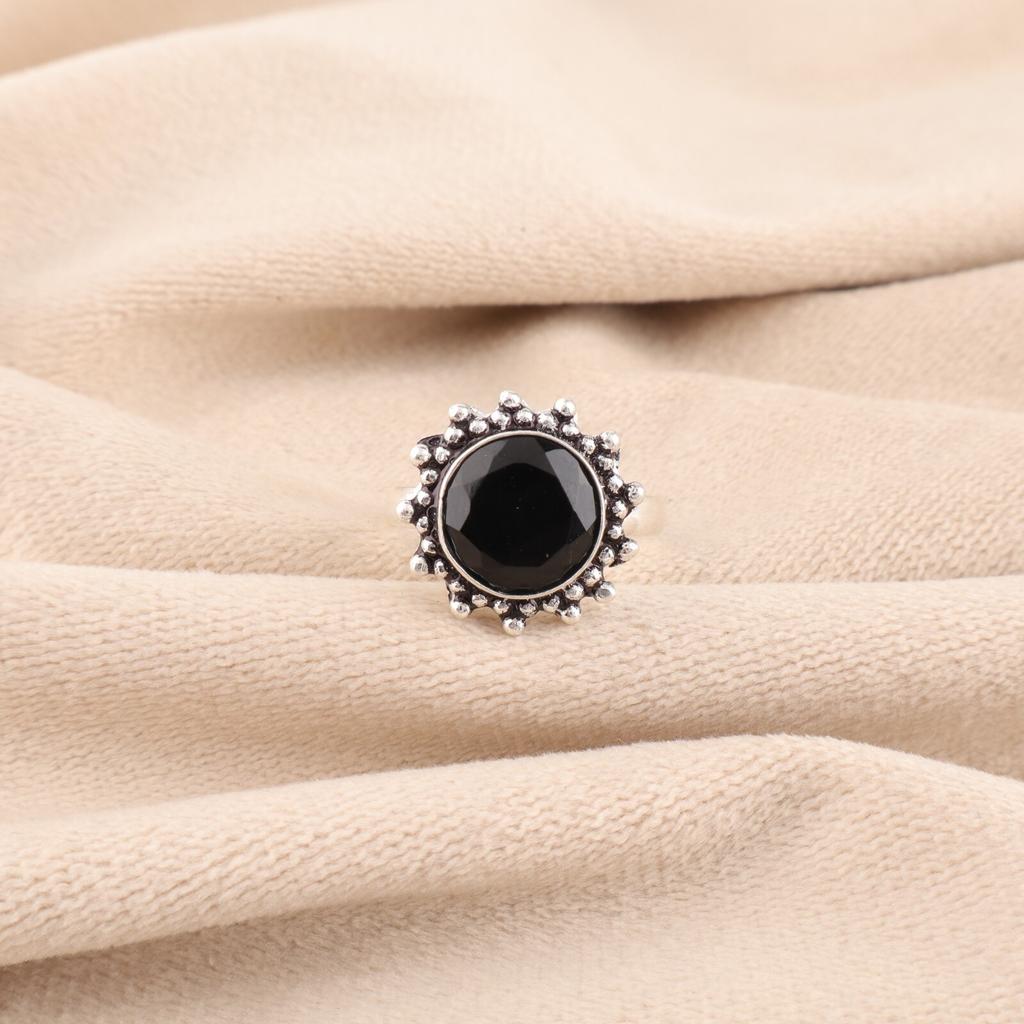 Black Onyx Gemstone 925 Sterling Silver Jewelry Handmade Bohemian Ring For Wife RR-7-18