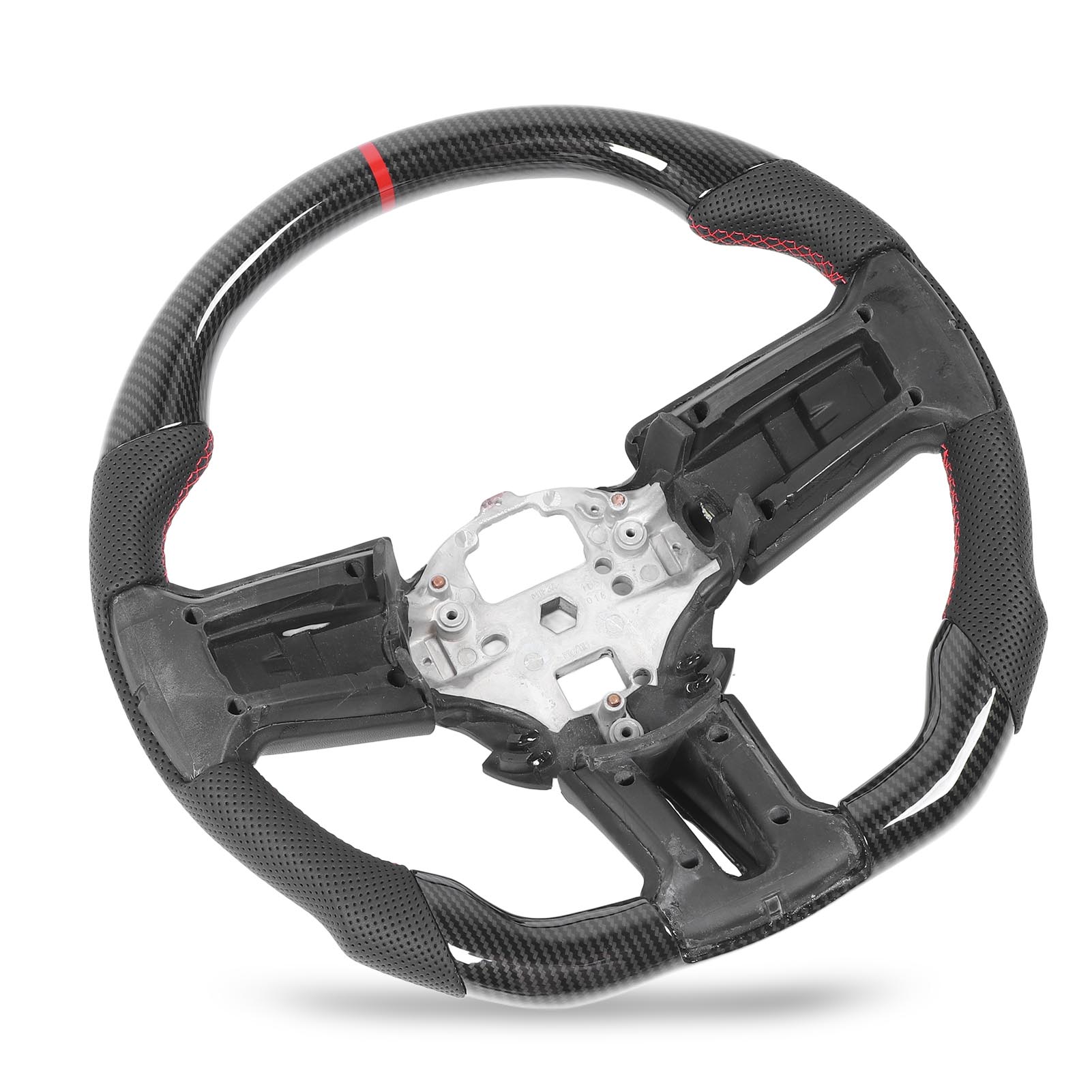 

Hydro Dip Carbon Fiber Look Steering Wheel Flat Sport Perforated Leather Hand Grip for Mustang 2010 to 2014