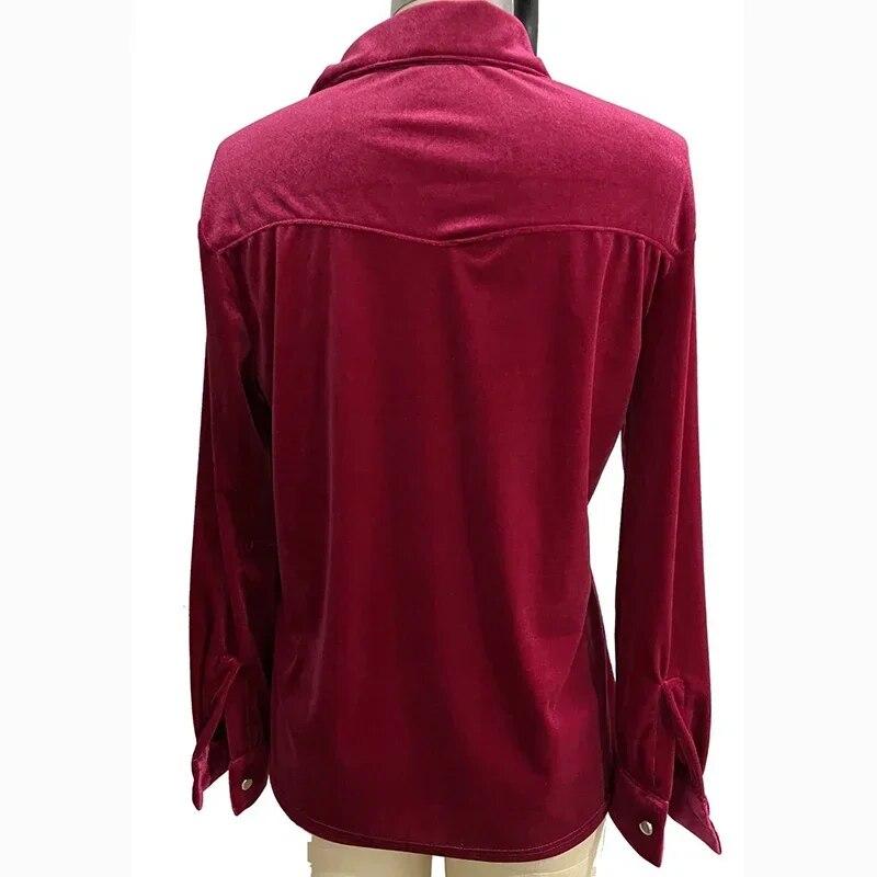 Vintage Velvet Office Casual Blouse Women Fashion Loose Long Sleeve Elegant Shirts Women Clothes Autumn Buttons Lady Tops 30089