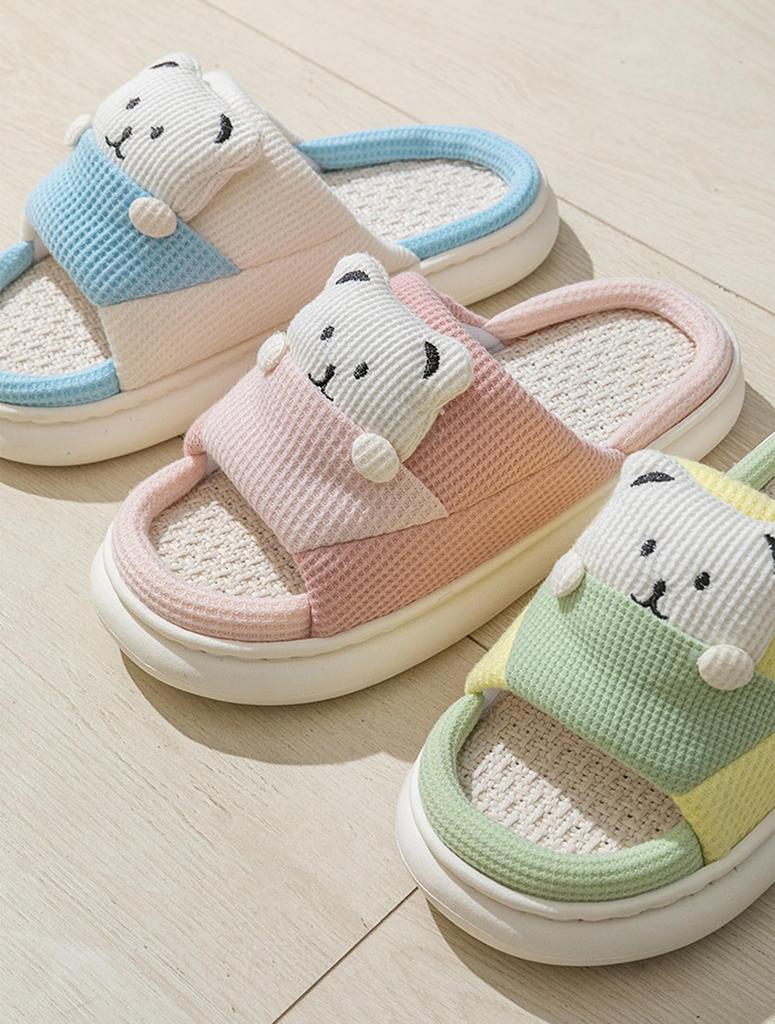 HZJSWY Room Shoes with Cute Bear Easy To Perfect for Indoor or Outdoor Sizes Women's Spring/Summer/Autumn Slippers, Open-Front, Linen, Non-Slip,