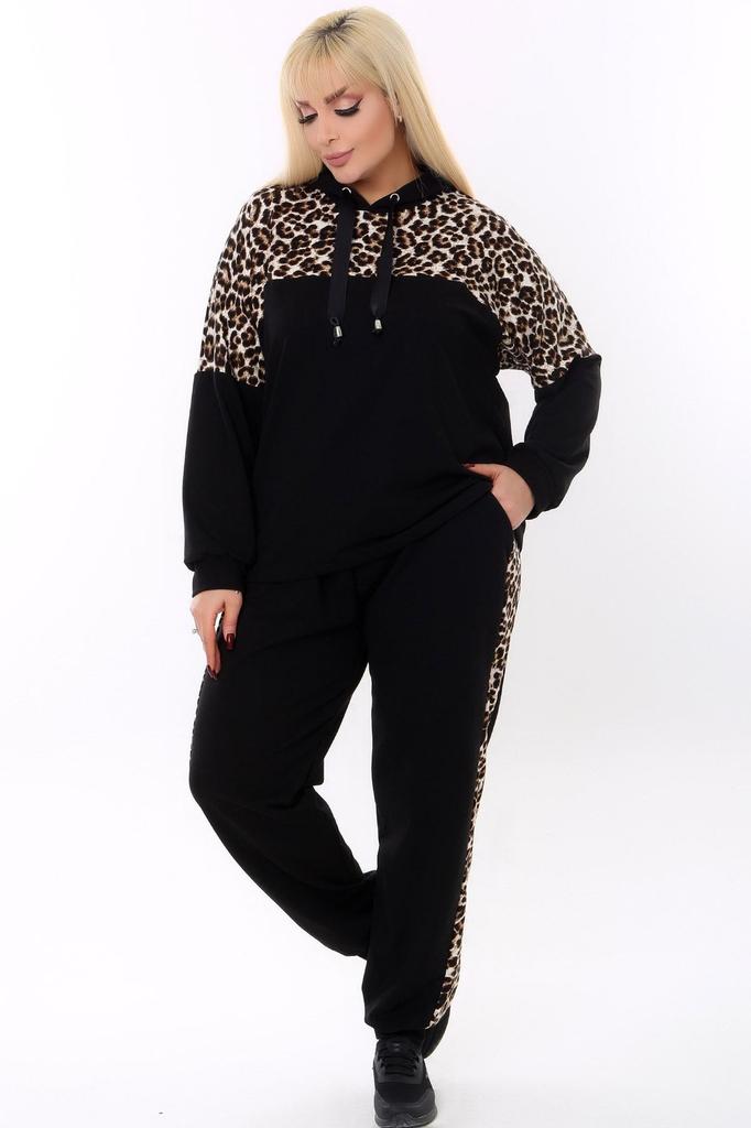 Women's Fashion Big Size Tracksuit Set Leopard Pattern Blocked Lace Up Hooded Tracksuit