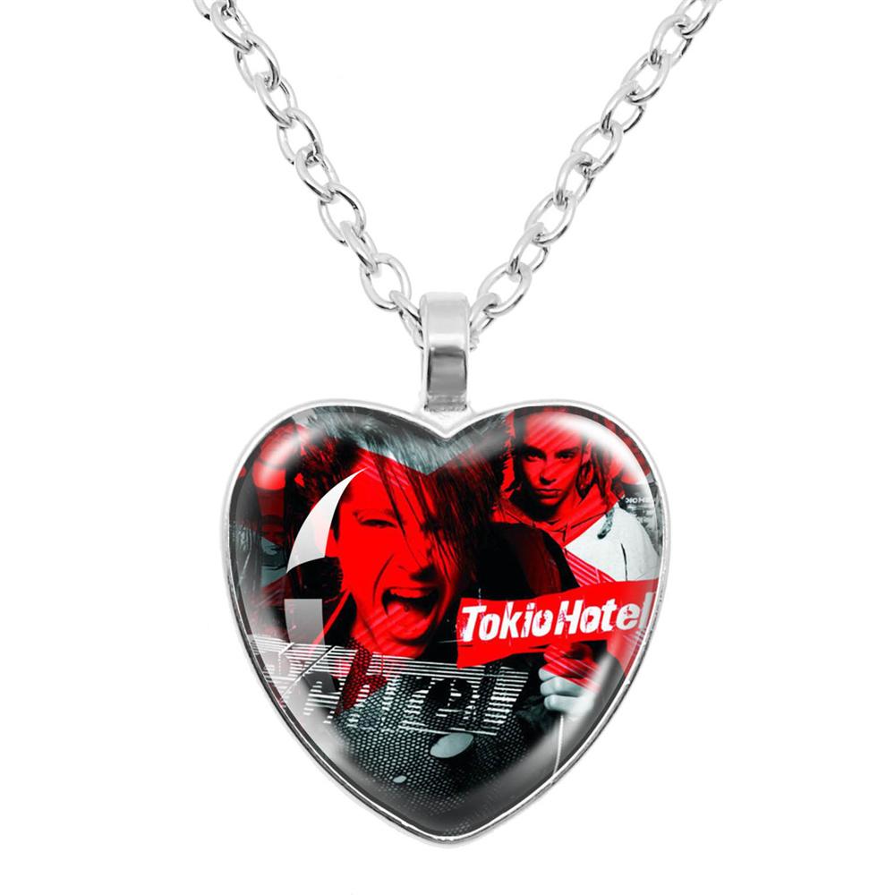 Tokio Hotel Anhänger Halskette Rockband Bill Kaulitz Musik Sänger Bild Glas Herzform Halskette Schmuck Charme Fans Geschenk