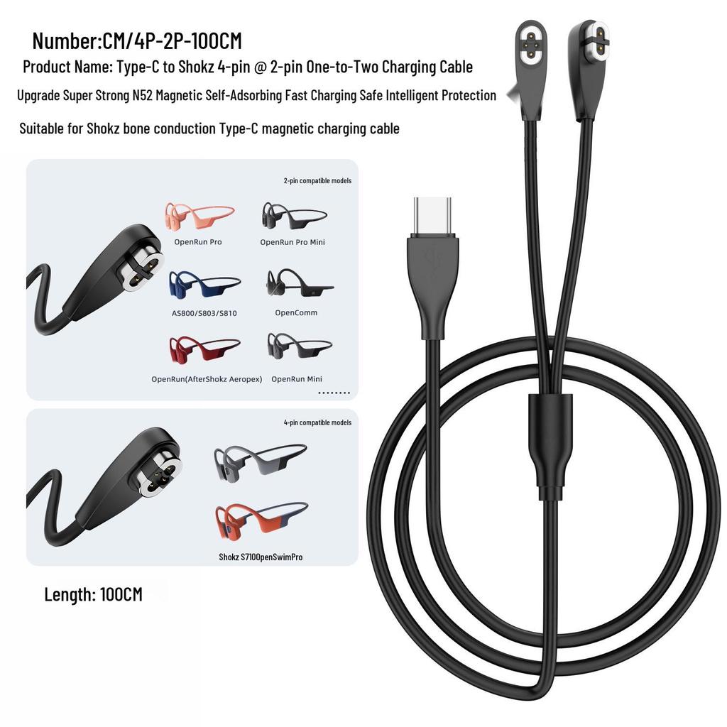 Magnetic Type-C Charging Cable for Shokz AS800/S803/S810 Bone Conduction Bluetooth Headphones