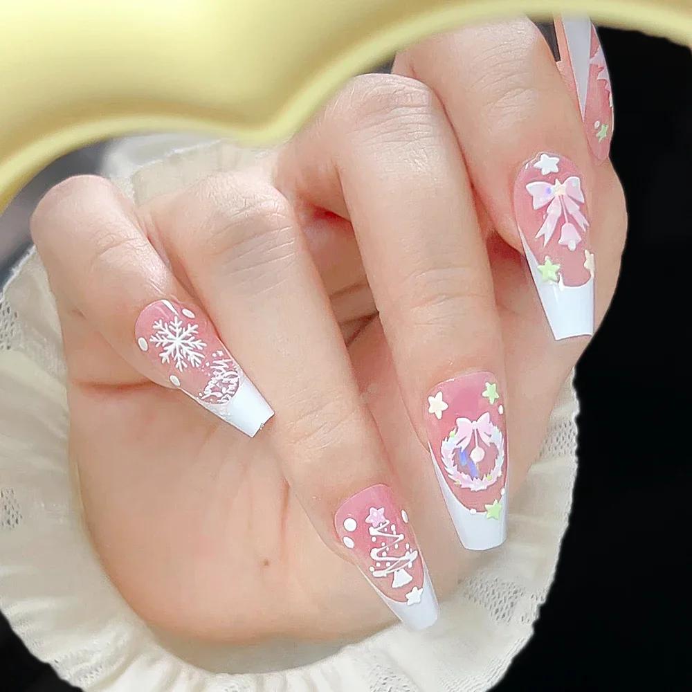 Shiny Christmas Tree Nail Stickers Aurora Light Nail Art Parts Stickers Cute Pink Snowflakes Star Wreath Nail Decorations Decals