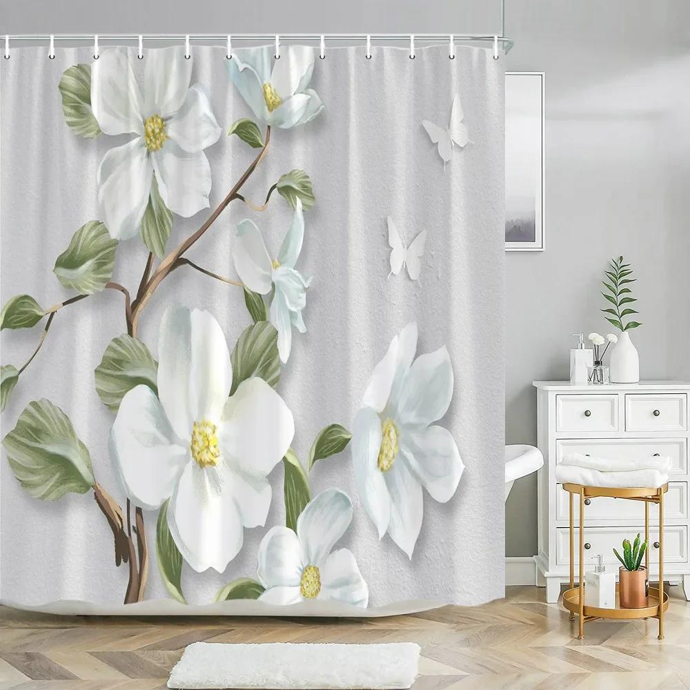 3D Embossed Flower Geometry Shower Curtain Vine Leaves Butterfly European Luxury Waterproof Bathroom Art Decor Hooks Curtains