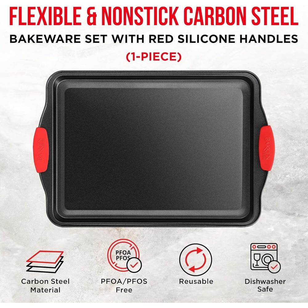 Non-stick Kexplåt Kolstål Bakform med Silikonhandtag Bakplåt Ugnssäker Lätt att Rengöra Diskmaskinssäker