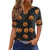 Women's Casual Short Sleeve Halloween & Pumpkin Print Round Neck Pullover T-Shirt Top