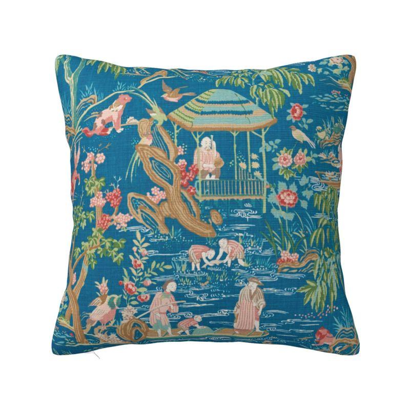 

Шинуазри Птицы на ветках Стилизованный цветочный Декоративная подушка Дельфтский синий Скандинавский чехол для подушки Бархатная наволочка 30x30cm 12x12in