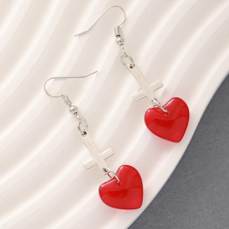 Y2K Gothic Red Heart Glass Earrings - Halloween Gift