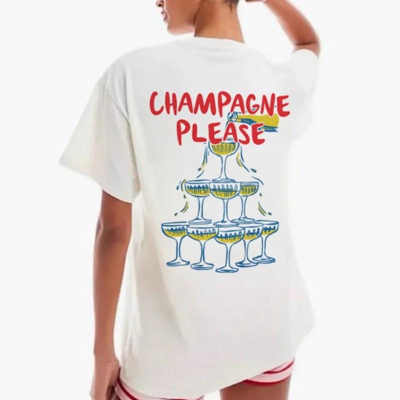 T-shirt con Stampa Posteriore Champagne Retro Carina Manica Corta Maglietta Festa di Addio al Nubil Amanti dello Champagne T-shirt in Cotone Abbigliamento Donna