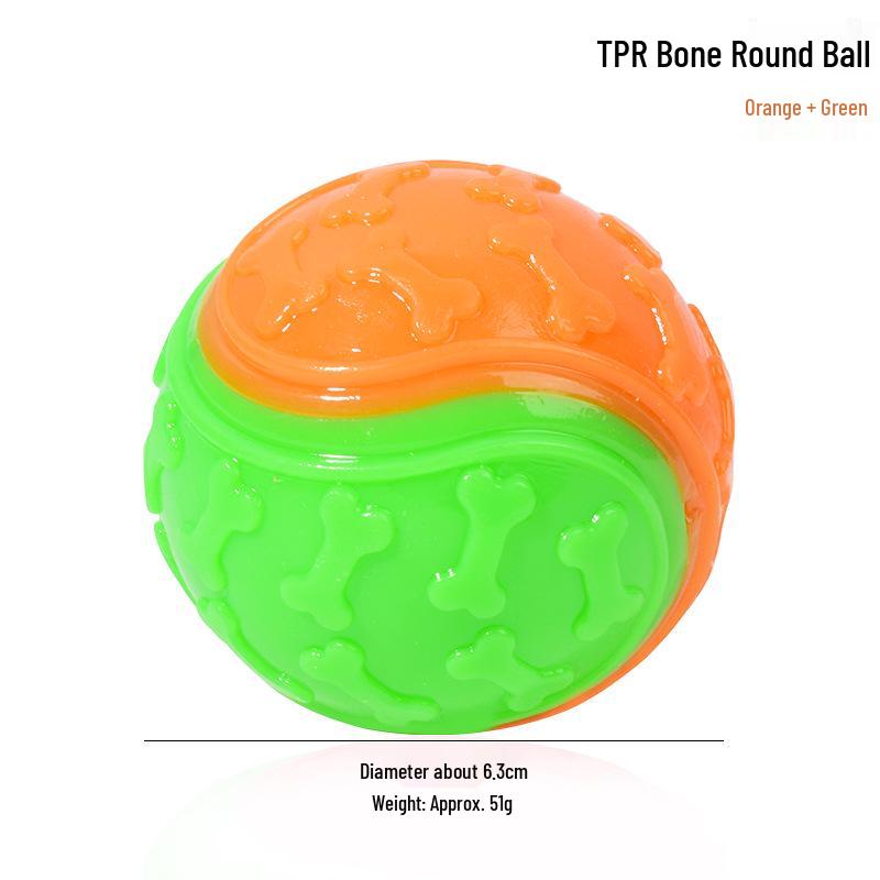 Two-Color Bone Print C-Shaped TPR Squeaky Ball Bite-Resistant Teething Toy for Small Dogs