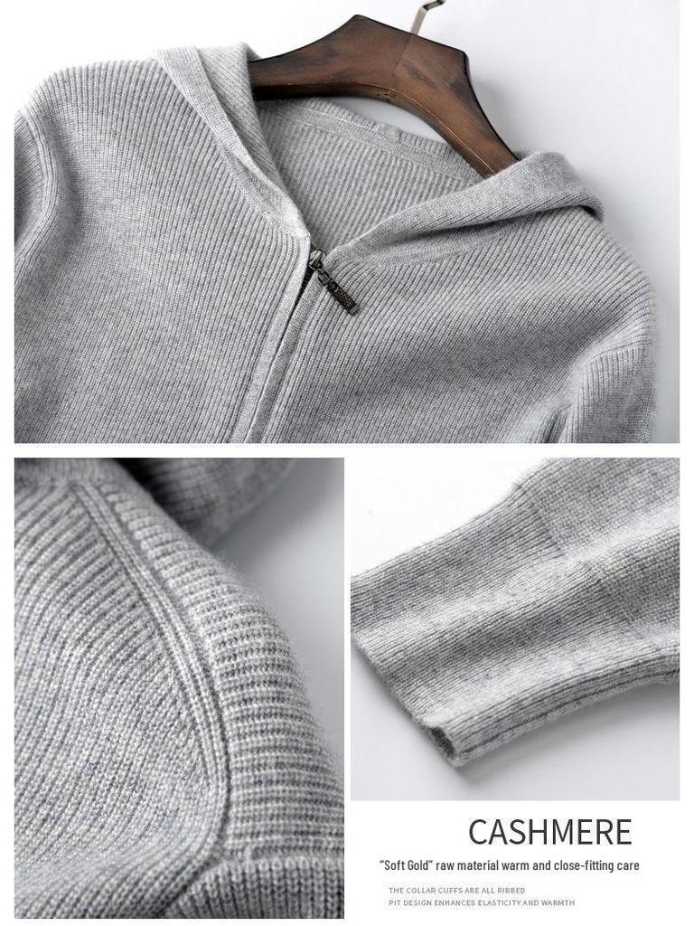 Cardigan Sweats à capuche zippé pour homme Printemps/Automne 2024 - Sweat à capuche en maille unie