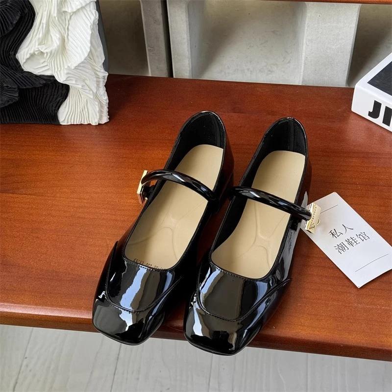 Women's Flat Shoes 2024 Autumn New Mary Jane Shoes Round Toe Straight Strap French Single Shoes Elegant Soft Soled Ballet Shoes