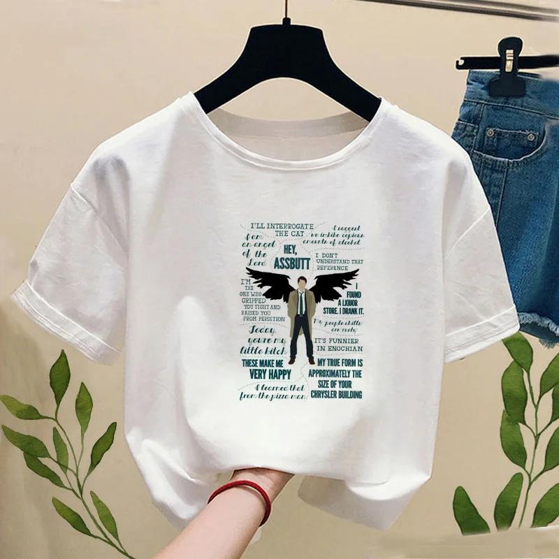 Women Supernatural Winchester Bros Print Tshirt Summer Fashion Cute Anime Ullzang Short Sleeved Tshirt GirlDrop Ship
