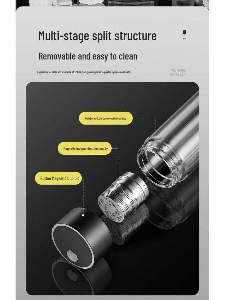 Magnetic Tea Infuser Cup: High-Temperature Resistant Glass, Portable, Office-Ready, Tea & Water Separation Design