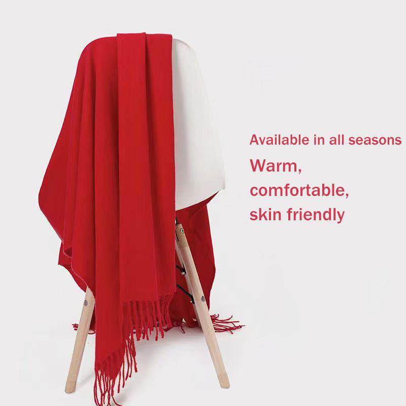Autumn And Winter New Women'S Cashmere Scarf Solid Color Imitation Cashmere Pulling Scarf Thick Embroidery Cashmere Shawl