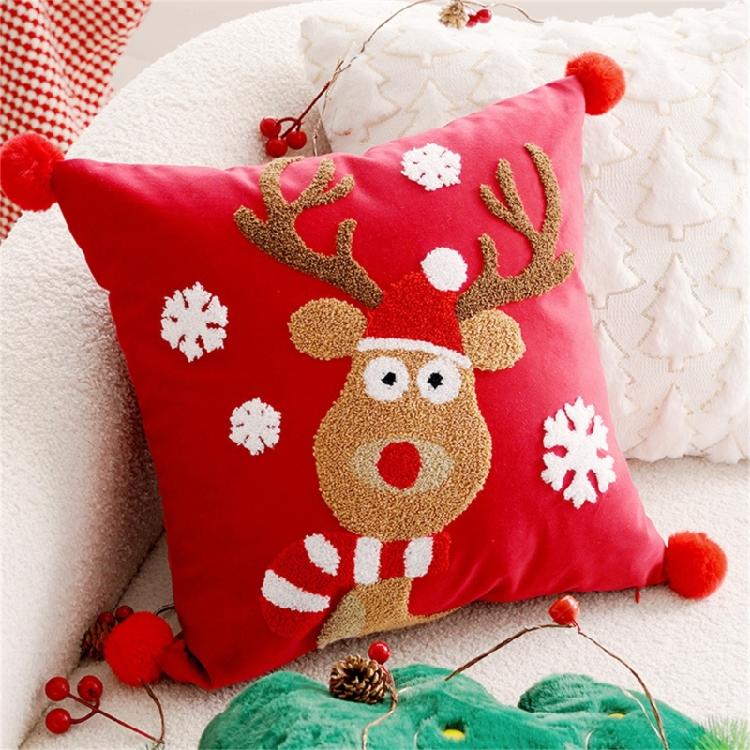Embroidered Throw Pillow Case Removable Washable Sofa Cushion Cover Christmas Themed Pillowcase Home Decoration
