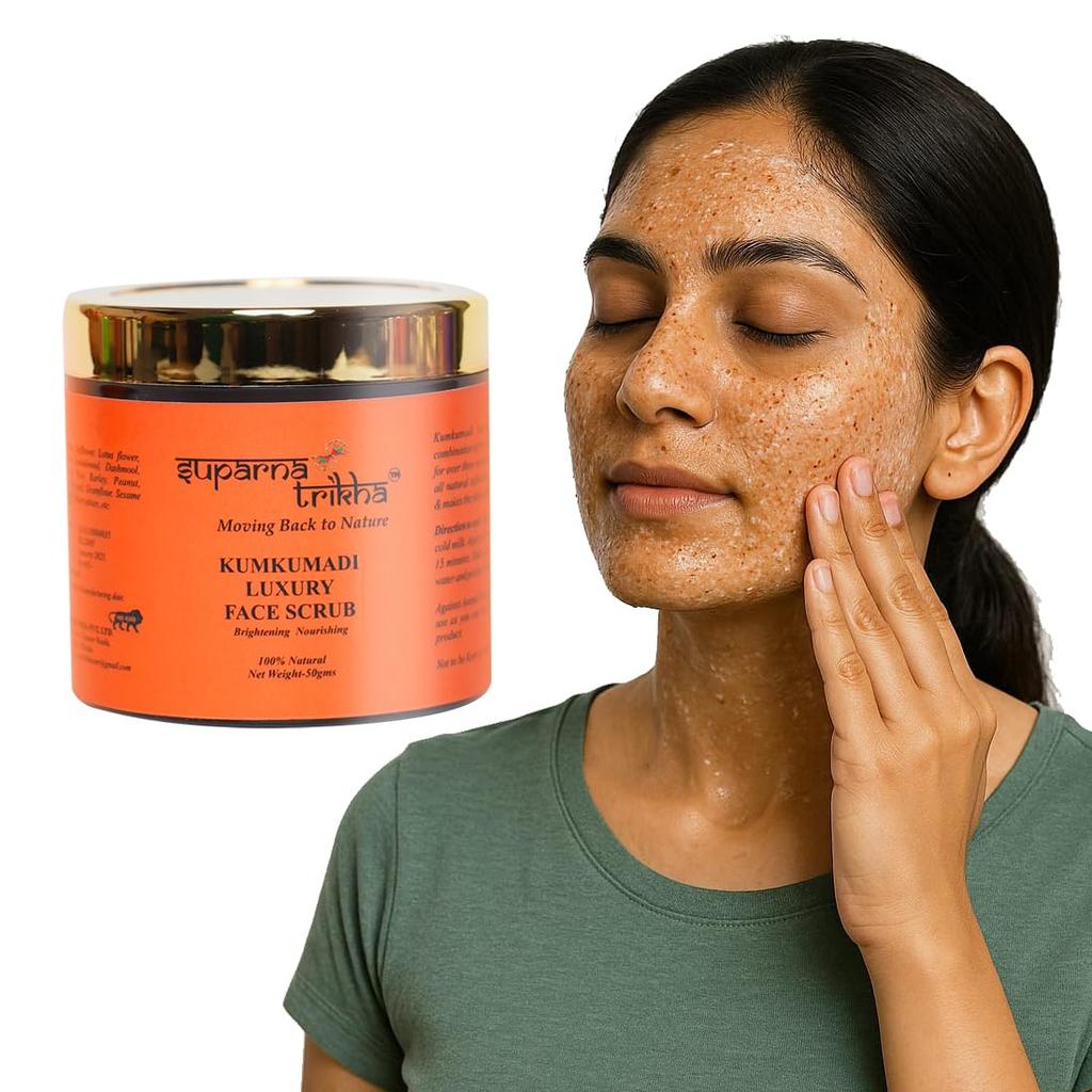 Suparna Trikha Kumkumadi Luxury Face Scrub with Kesar, Red Sandalwood & Ayurvedic Herbs - Herbal Exfoliator for Glowing, Brightened, Clarified &