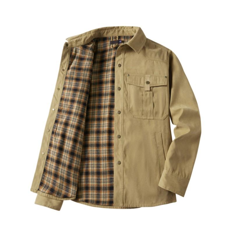 Men's Spring and Fall Lined Jackets Casual Snap Button Overshirt Owboy Style Top