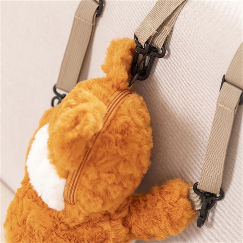 Plush Foxes Shoulder Bag Soft Crossbody Bag Girls Cartoon Backpack Lovely Animal School Bag Coin Purse for Winter