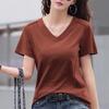 Women Soft White Cotton V Neck T Shirt Short Sleeve Summer Casual Top