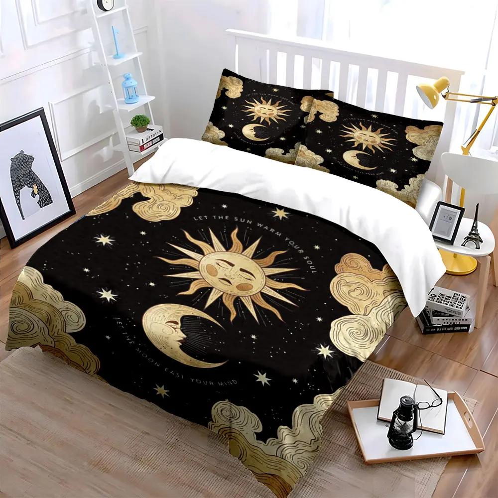 "Sun Moon Star Themed Artwork 3PC" Multiple sizes kid's and adults' bedroom Exquisite 3PC bedding set gift