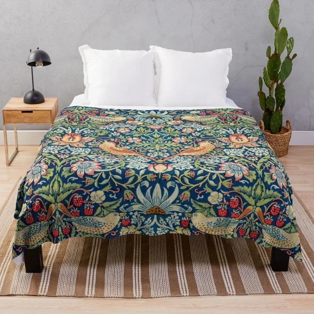 Strawberry Thief by William Morris Throw Blanket for Sofa Thin Softest Throws Blankets Size: 75*100cm, Weight: 230 GSM