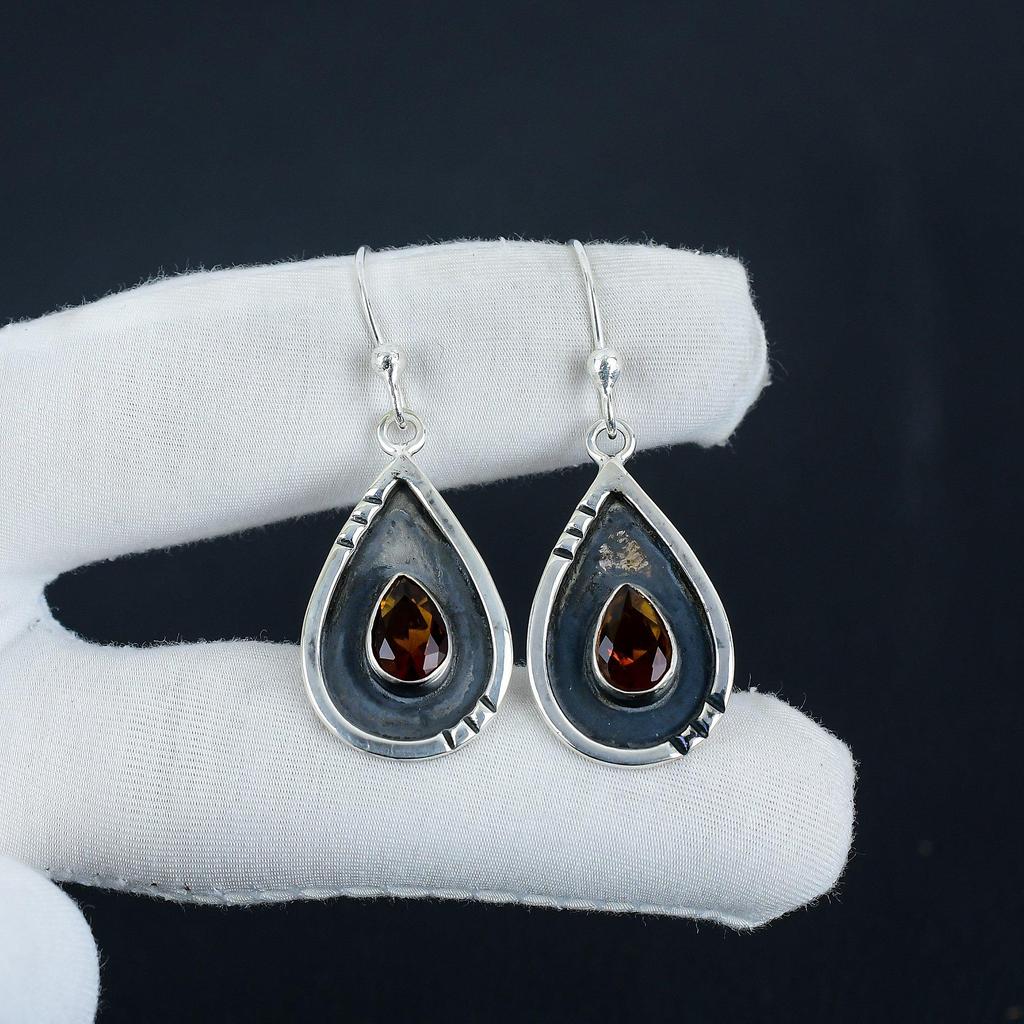 Natural Honey Topaz Gemstone Earrings, 925 Sterling Silver Earring, Handmade Boho Silver Jewelry Dangle Earrings, Party Wear Gift