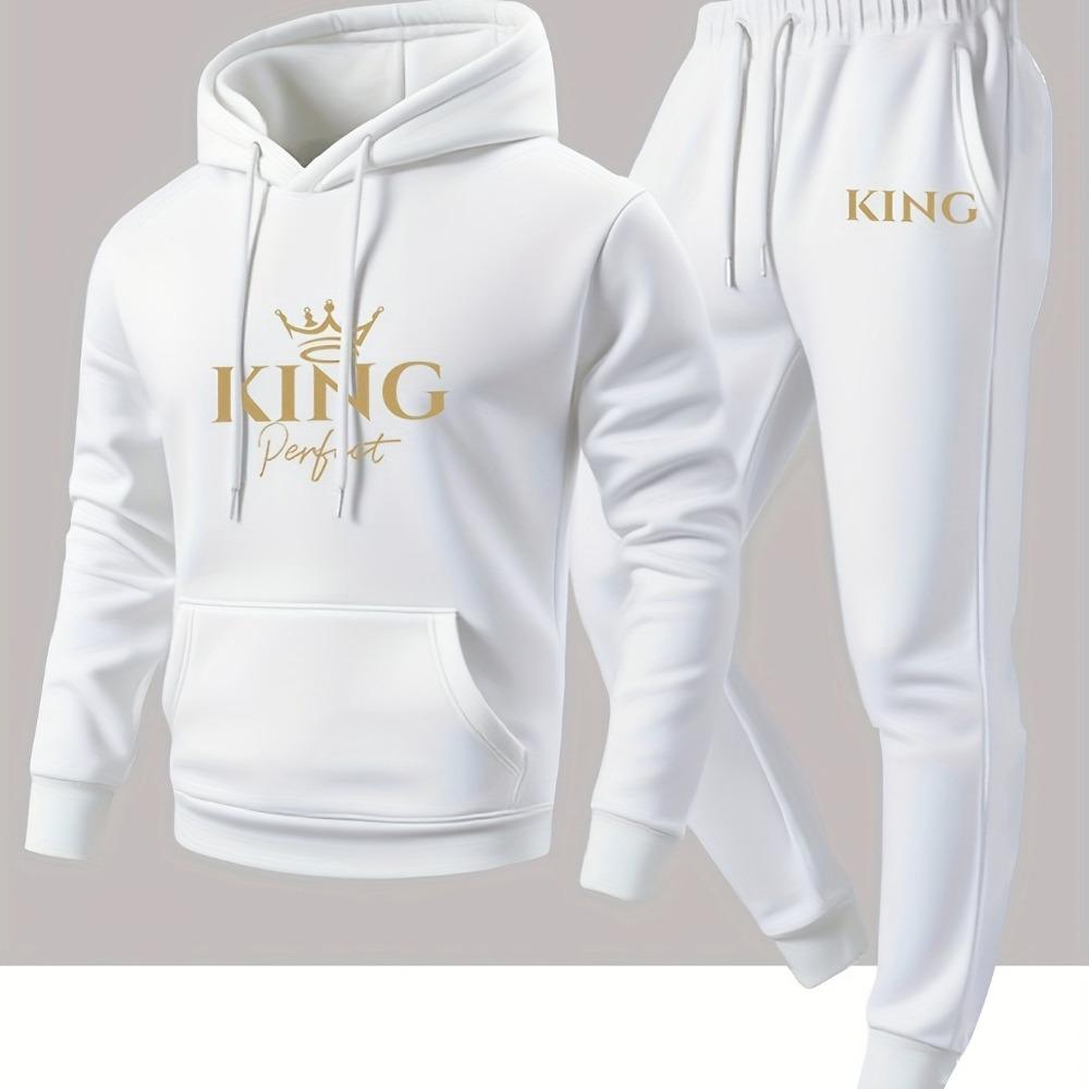 

Men S Minimalist And Stylish Hoodie with Crown Logo Paired with Matching Sweatpants to Create a Fashionable Casual Outfit XXL