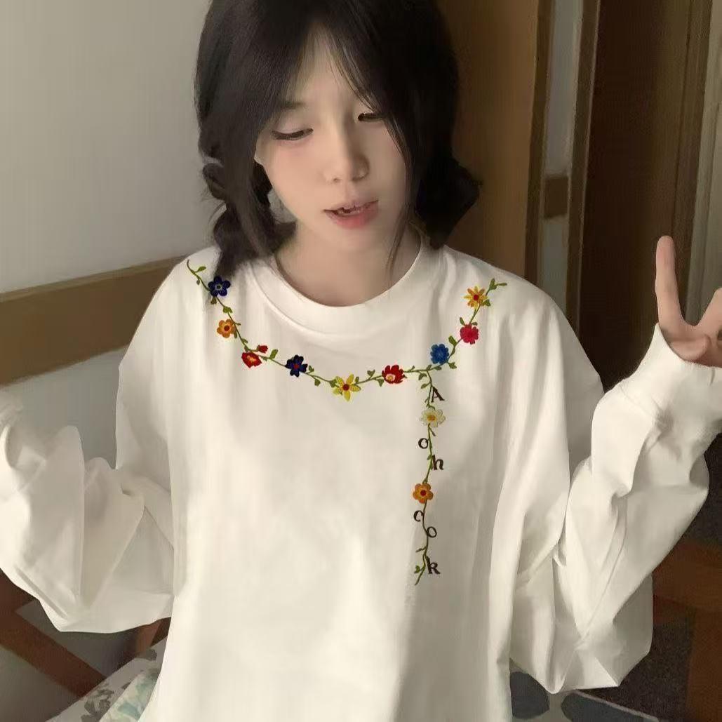 

Unisex Floral Print Long Sleeve Cotton T-Shirt for Spring/Fall M (Recommend 101-115 jin)