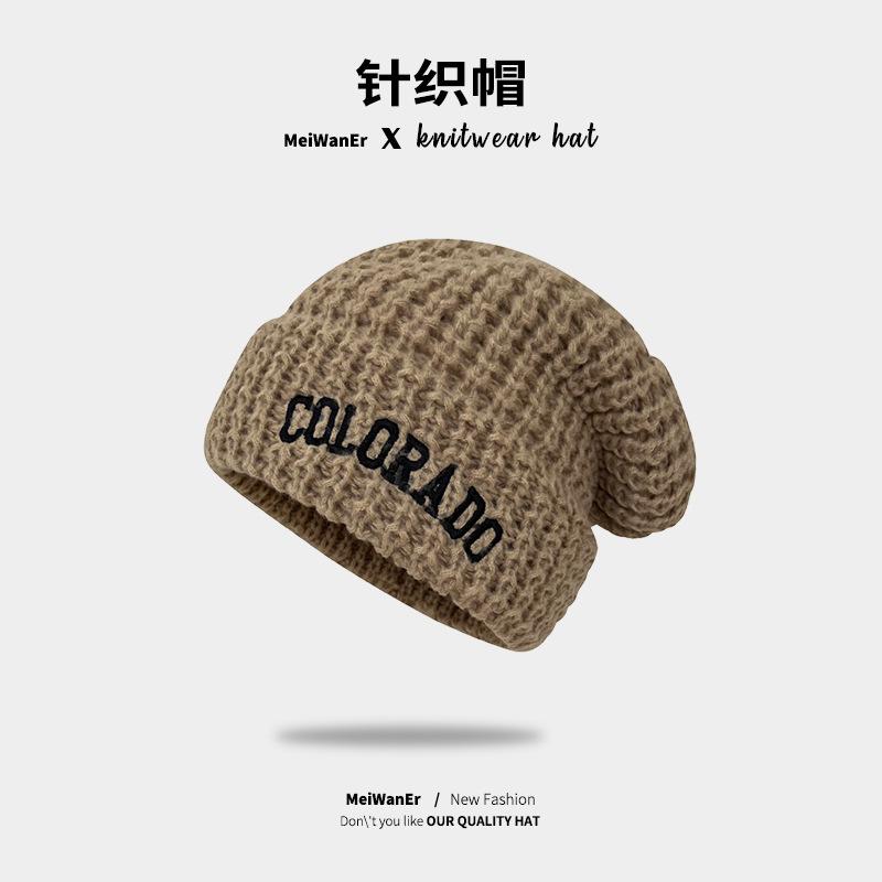 Letter Embroidered Knitted Hat For Children, Loose And Versatile In Winter, Big Head Circumference, Small Face, Warm Ear Protection Wool Hat