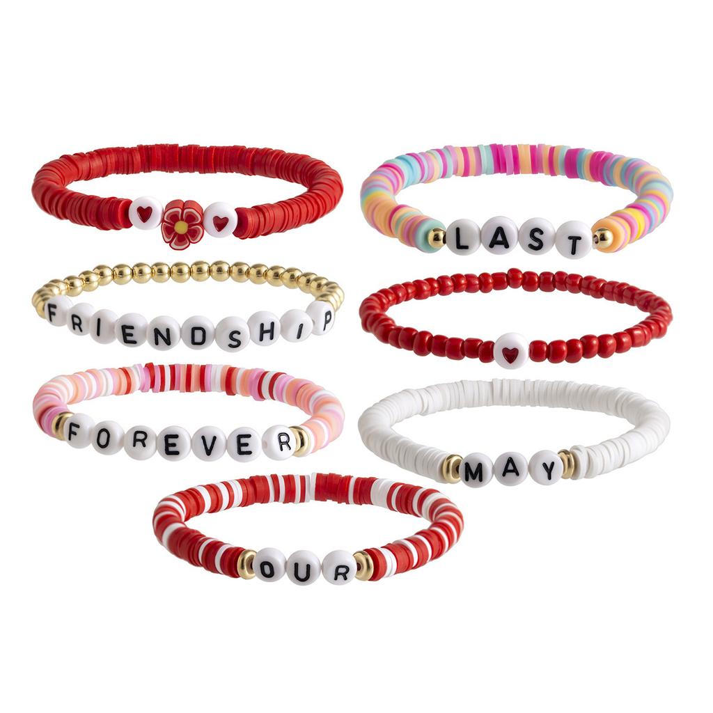 Sweet Cool Wind Strawberry Soft Pottery Beaded Bracelet Female Bohemian Letter Elastic Bracelet