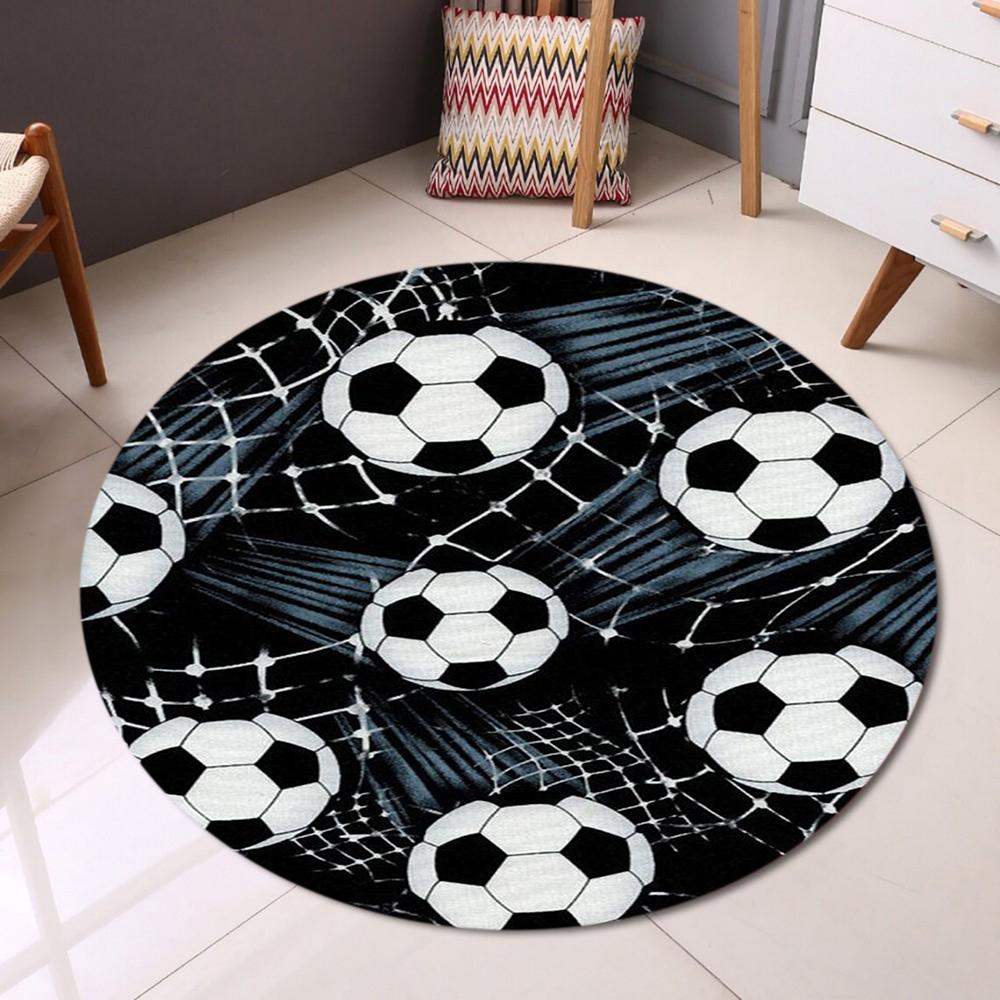 Red White Soccer Pattern Round Carpet Anti Skid Plush Easy Wash Perfect for Lounge Area Holiday Villa Energetic Sports Vibe