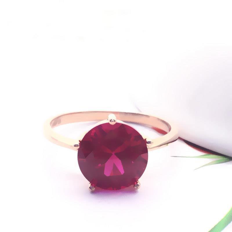 Fioletowy Pozłacany Różowym Złotem Inkrustowany Czerwonym Kamieniem Powierzchnia Jajka Pierścionek, Prosty Lekki Luksus Klasyczny Pięcioramienny Pierścionek Biżuteria