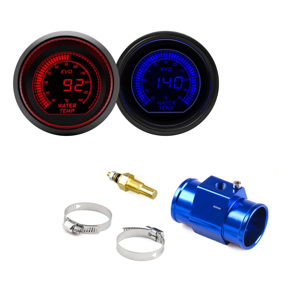 52mm Auto Wassertemperaturanzeige LCD 40~140 ℃ Rote Blaue Hintergrundbeleuchtung Mit Wassertemperatursensor Wassertemperatur-Verbindungsrohr Sensoradapter