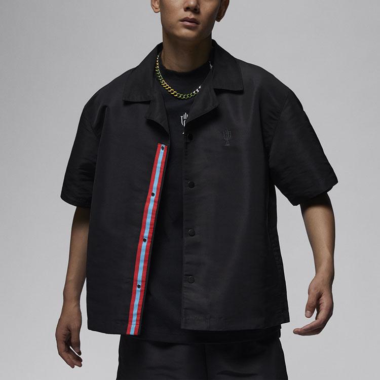 Jordan X Trophy Room Kollaboration SS24 Einfarbiges Knopf Atmungsaktives Leichtes Strick Kurzarmhemd Herrenhemden Schwarz FQ3847-010