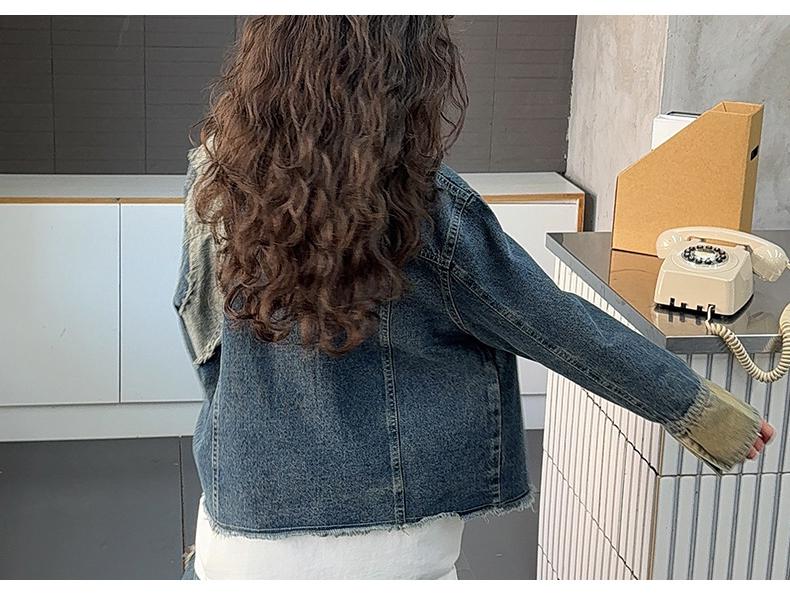 2025 Girls' Autumn Streetwear Outfit: Distressed Denim Jacket & Scimitar Pants Set