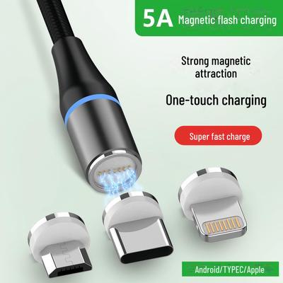 5A Magnetisk Hurtigladekabel, 3-i-1, Kompatibel med Huawei, Type-C, Apple og Android.