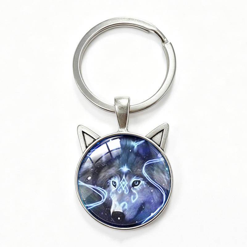 Lone Wolf Cat Ear Time Gem Keychain - Retro Style Unisex Alloy Keyring