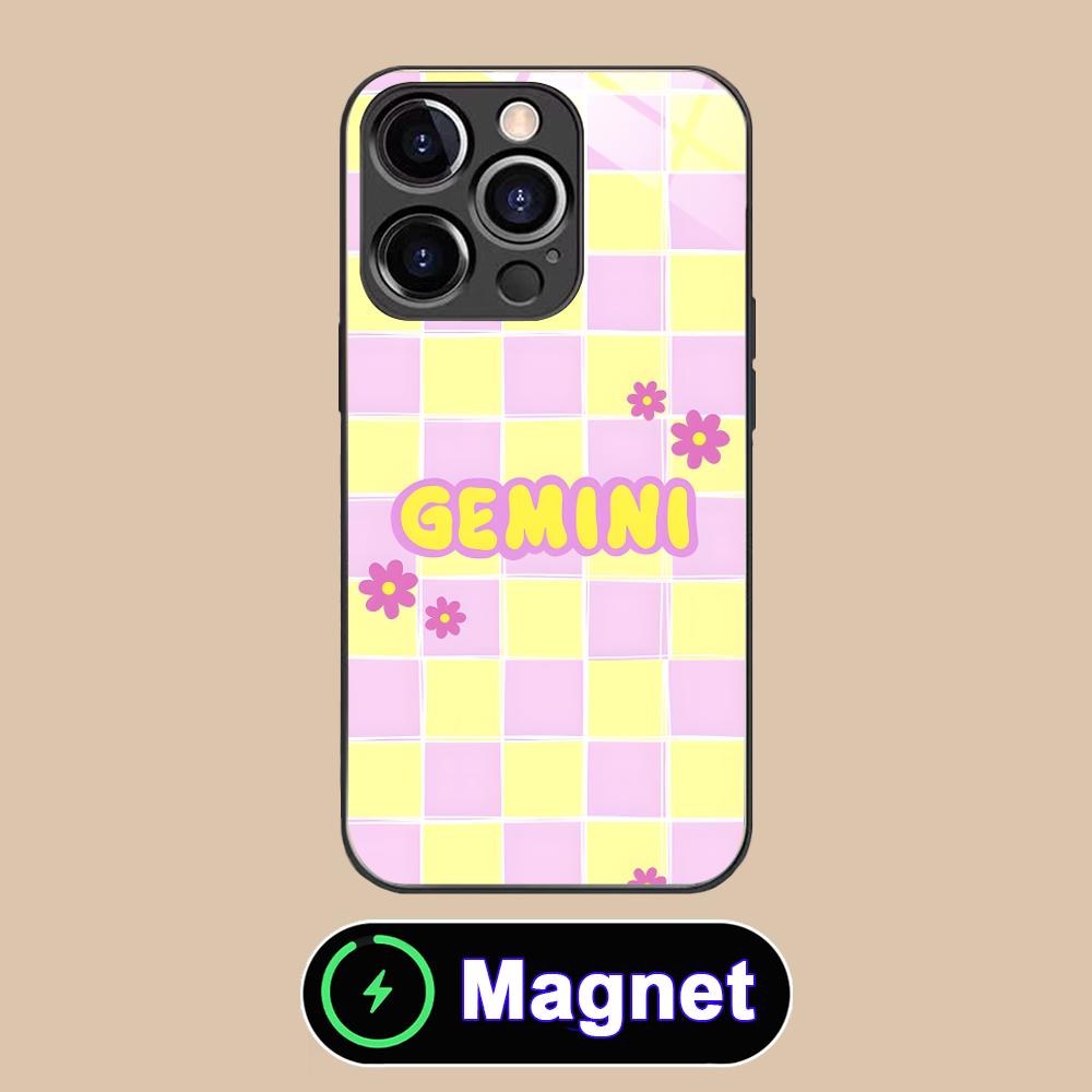 Zodiac Sign Gemini Phone Case for iPhone 17 16 15 14 13 12 11 Air Pro Max Plus Mini Glass MagSafe Cover